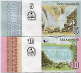 Angola Set 2 UNC 5 10 Kwanzas 2012 / 2017 P 151A 151B 1 SET = 2 PCS