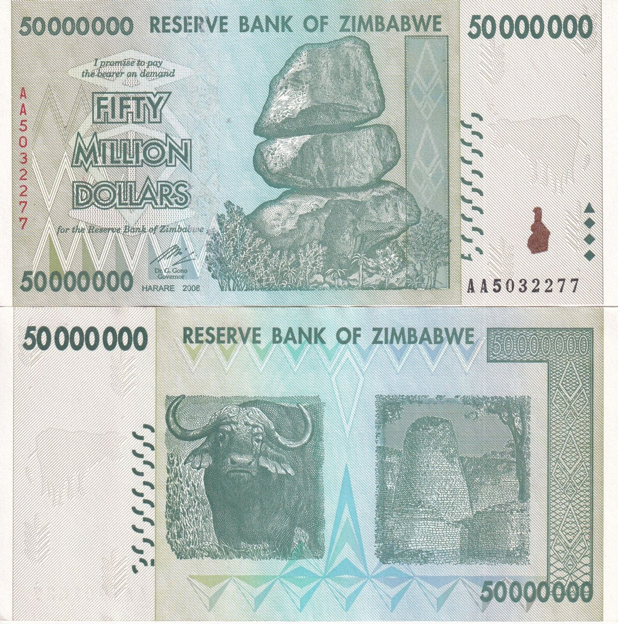 Zimbabwe 50 Million Dollars 2008 P 79 XF