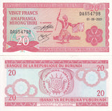 Burundi 20 Francs 2001 P 27 UNC , Amafranga , Dancer , Arms