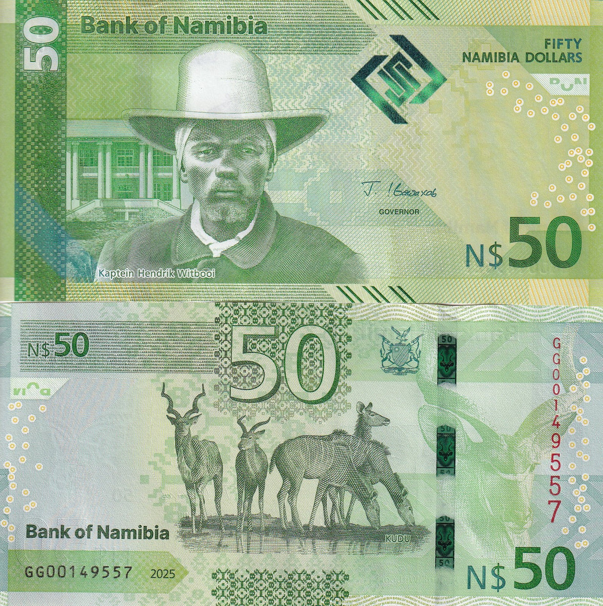 Namibia 50 Dollars 2025 P 22 NEW Design KUDU UNC