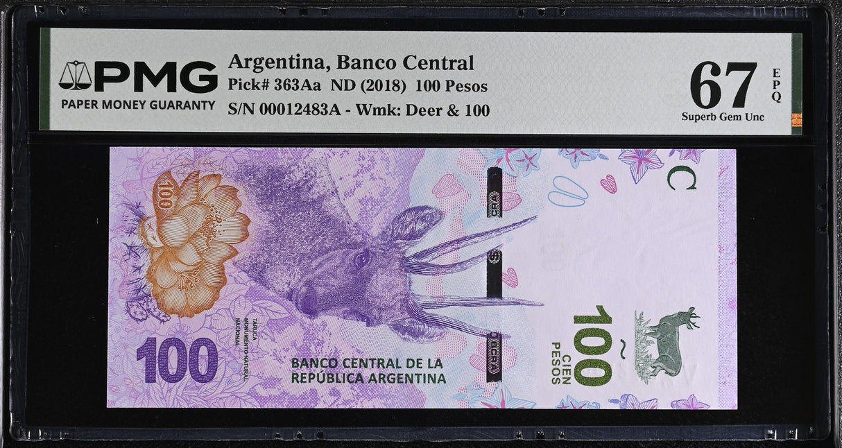 Argentina 100 Pesos ND 2018 P 363Aa Superb Gem UNC PMG 67 EPQ