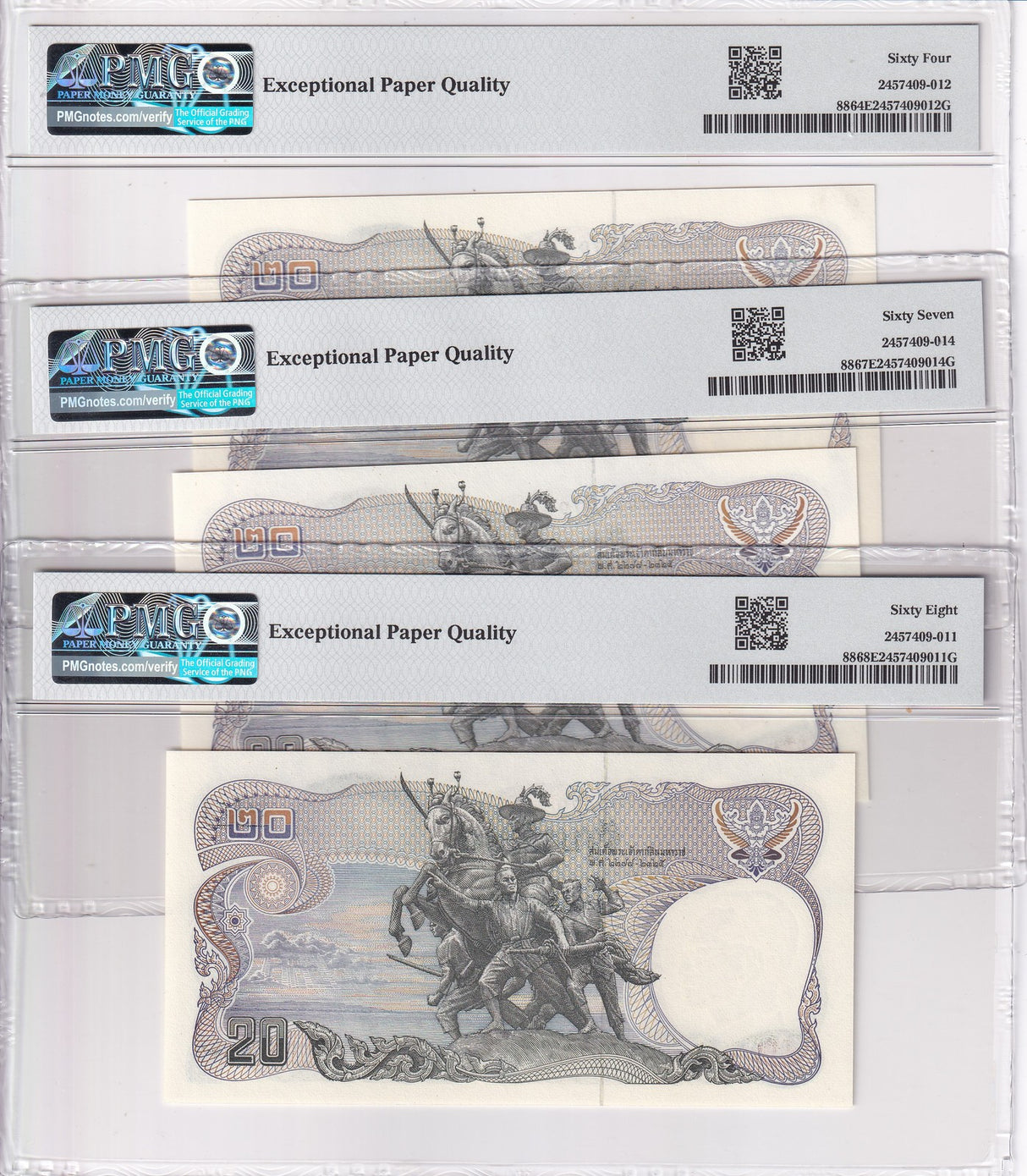 Thailand Set 3; 20 Baht ND 1981-1985 P 88 matching Superb UNC PMG 64 67 68 EPQ