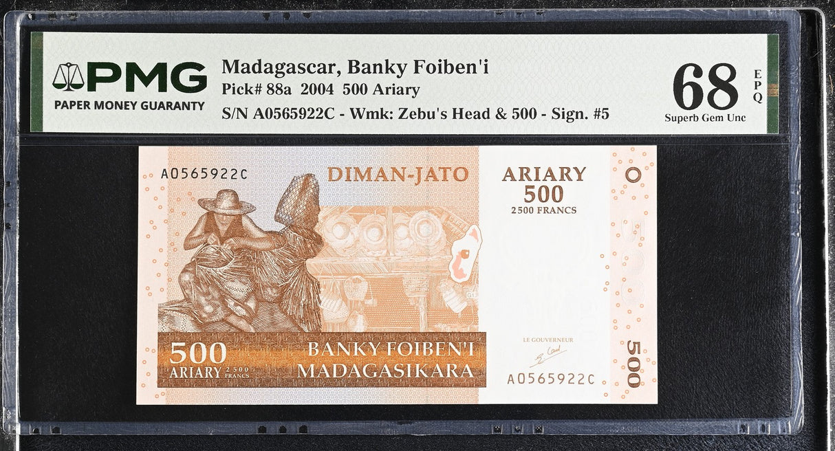 Madagascar 500 Ariary 2004 P 88 a Superb Gem UNC PMG 68 EPQ TOP POP