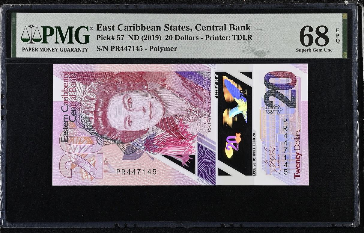 East Caribbean 20 Dollars ND 2019 P 57 Polymer Superb Gem UNC PMG 68 EPQ