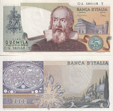 Italy 2000 Lire 1973 P 103 c UNC ,Galileo Galilei ,Leaning Tower in Pisa
