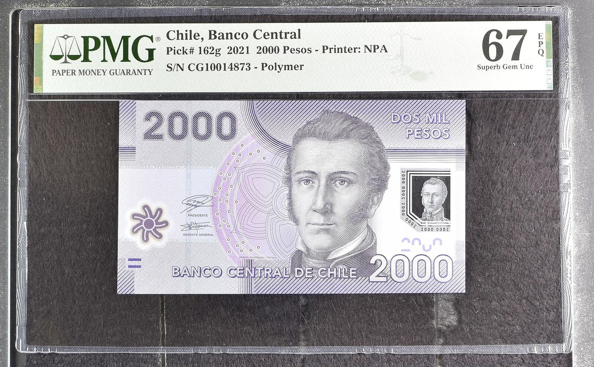 Chile 2000 Pesos 2021 P 162 g Polymer Superb Gem UNC PMG 67 EPQ