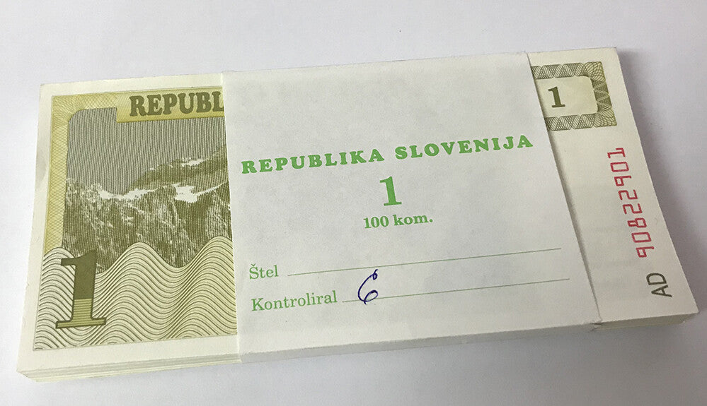 Slovenia 1 Tolar 1990 P 1 UNC, Furstenstein ,Kamen, bee , LOT 25 PCS, 1/4 Bundle
