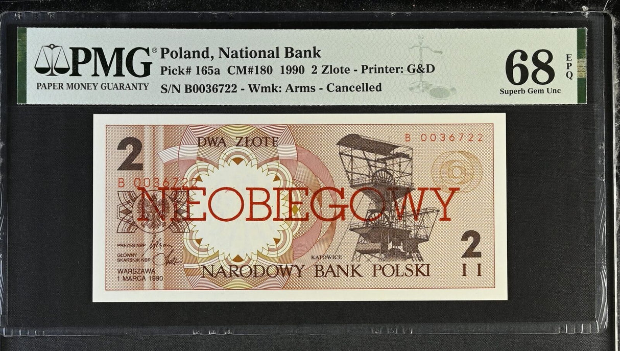 Poland 2 Zlotych 1990 P 165 a Cancelled Superb Gem UNC PMG 68 EPQ