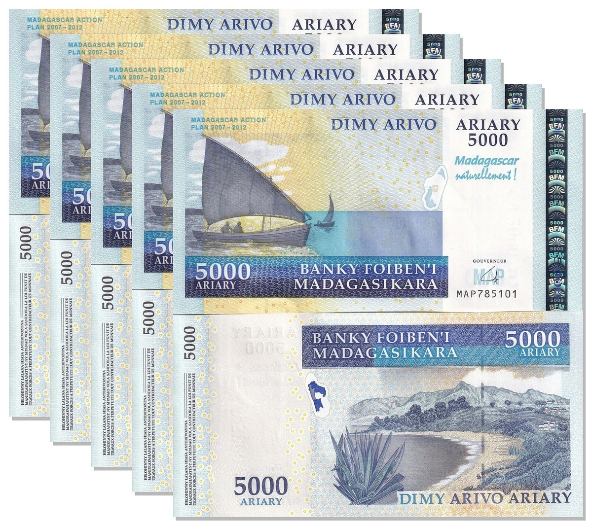 Madagascar 5000 Ariary ND 2008 P 94 Commemorative UNC LOT 5 PCS