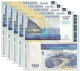 Madagascar 5000 Ariary ND 2008 P 94 Commemorative UNC LOT 5 PCS