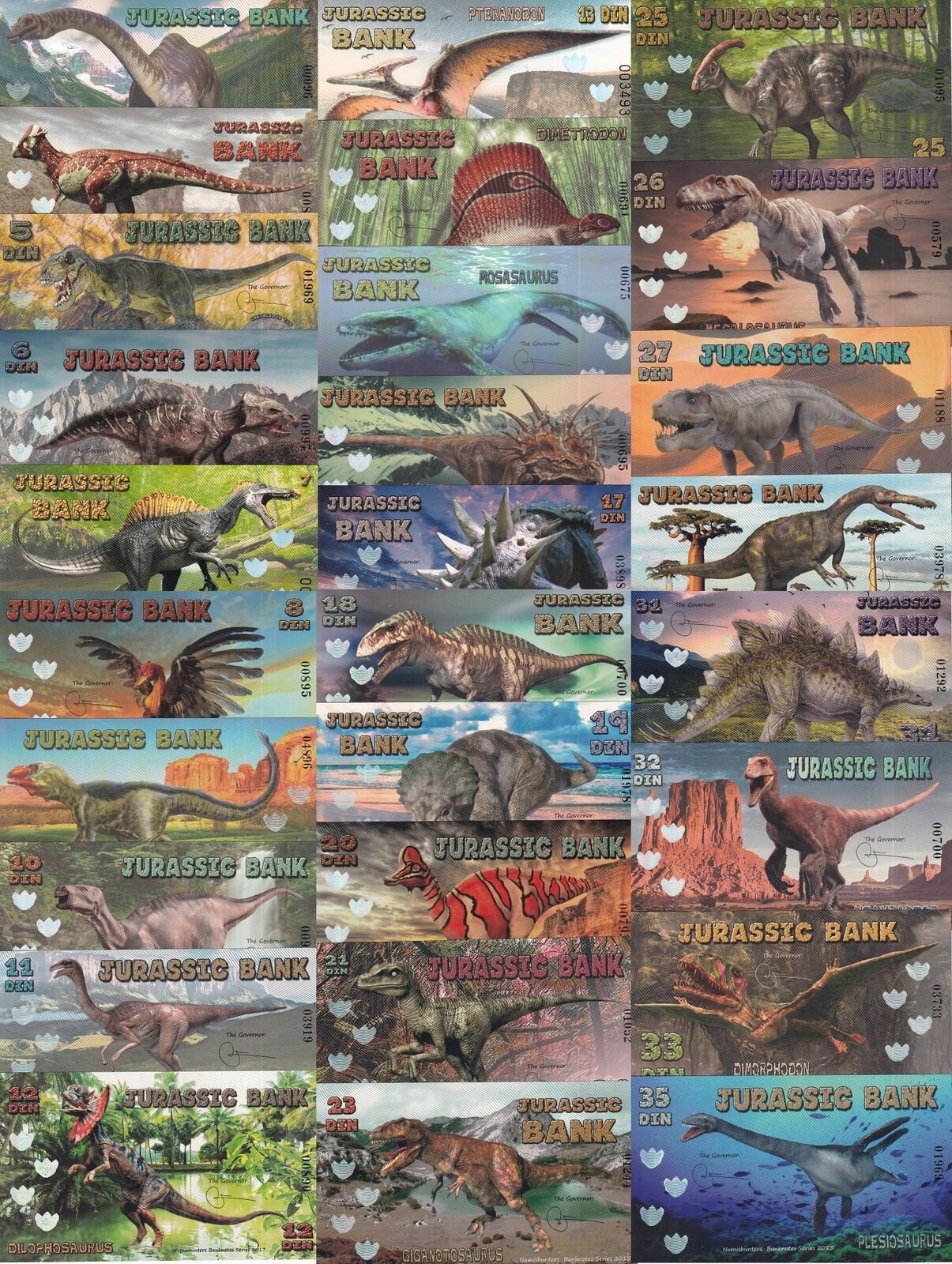 Jurassic Bank Set 28 Pcs 3 - 35 Din 2015-2017 Polymer Dinosaurs Fantasy