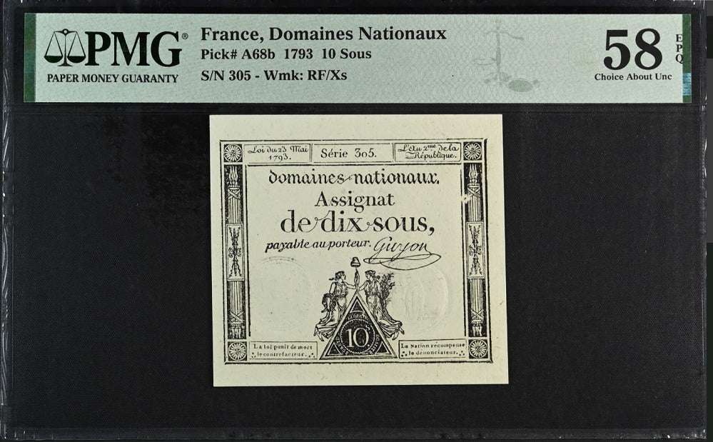 France 10 Sous 1793 P A68 b Choice About UNC PMG 58 EPQ