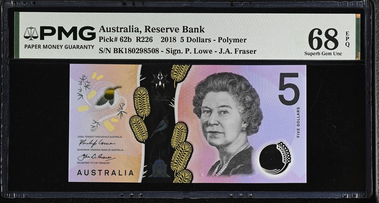 Australia 5 Dollars 2018 Polymer P 62 b Superb Gem UNC PMG 68 EPQ