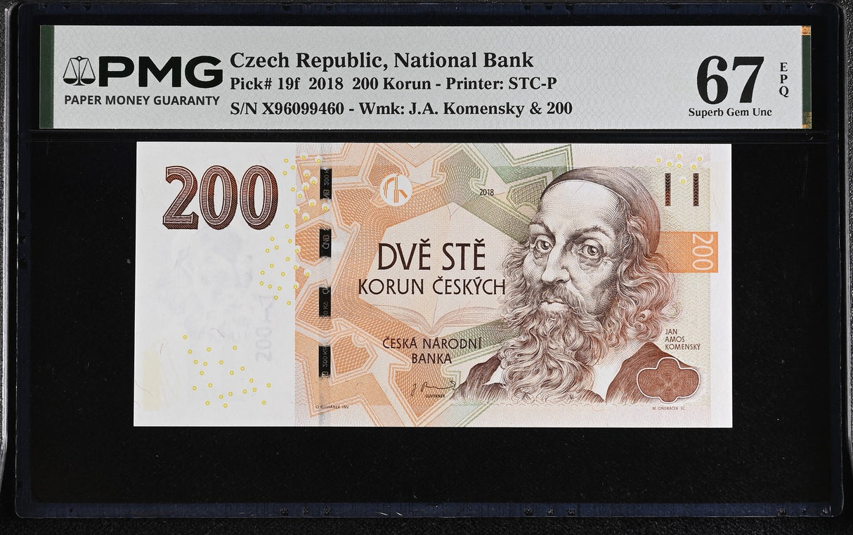Czech Republic 200 Korun 2018 P 19 f Superb Gem UNC PMG 67 EPQ