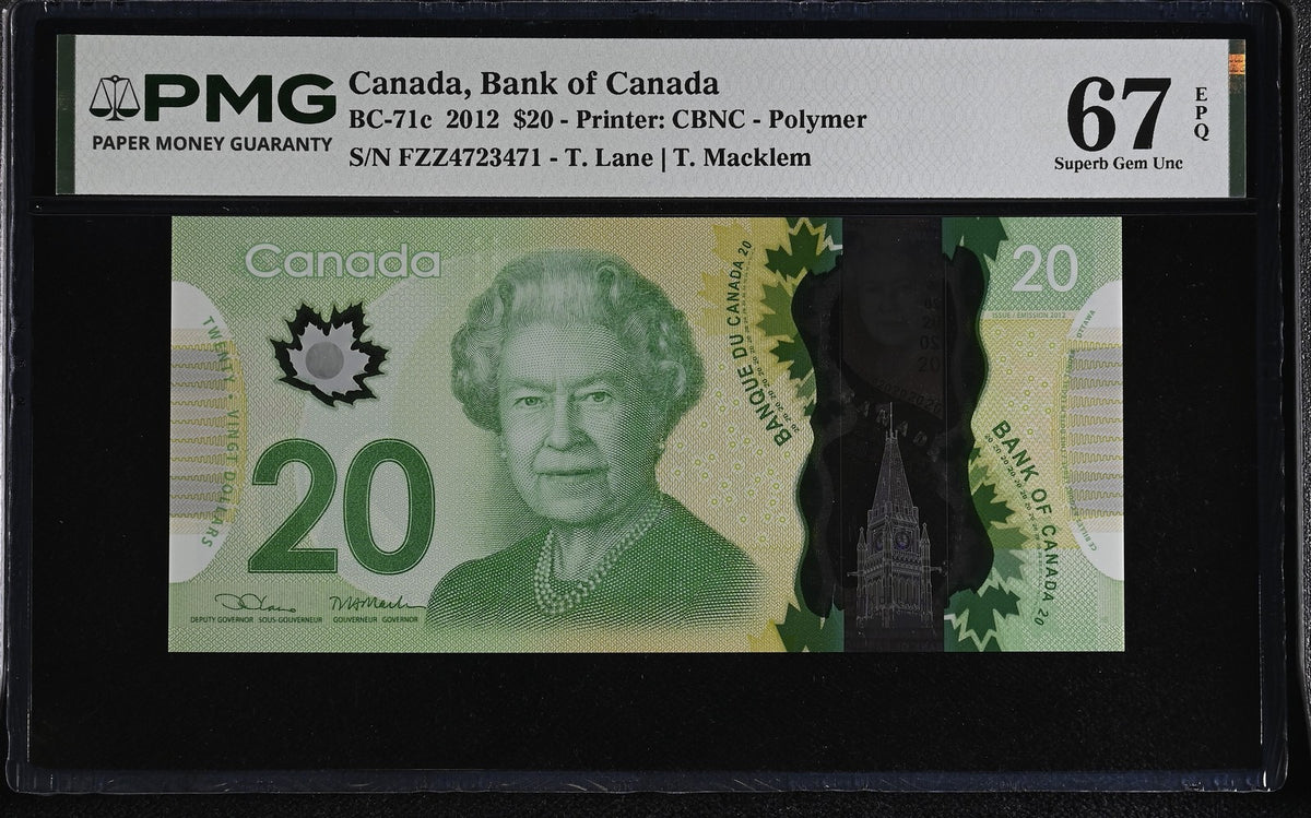 Canada 20 Dollars 2012 Polymer P 108 Lane Macklem Superb Gem UNC PMG 67 EPQ TOP
