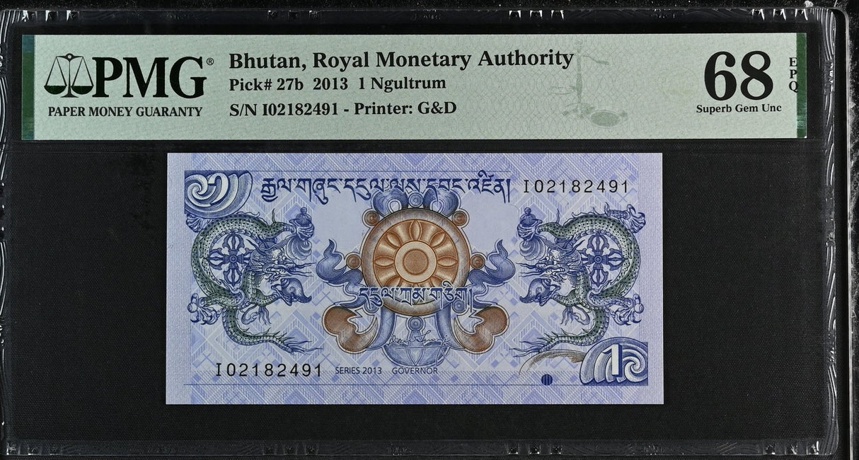 Bhutan 1 Ngultrum 2013 P 27 b Superb Gem UNC PMG 68 EPQ