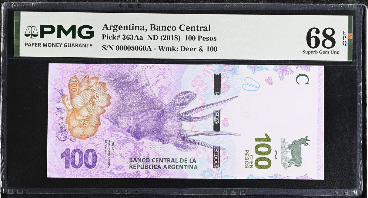 Argentina 100 Pesos ND 2018 P 363Aa Superb Gem UNC PMG 68 EPQ TOP POP