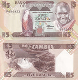 Zambia 5 Kwacha ND 1980-1988 P 25 d UNC Fish eagle, Kariba dam
