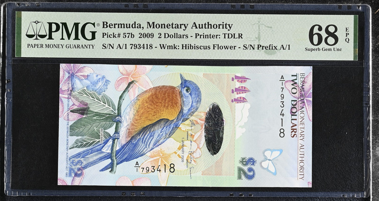 Bermuda 2 Dollars 2009 P 57 b Superb Gem UNC PMG 68 EPQ TOP POP