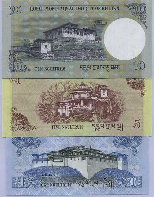 Bhutan Set 3 UNC 1 5 10 Ngultrum Random Date P 27 28 29 , Dragon