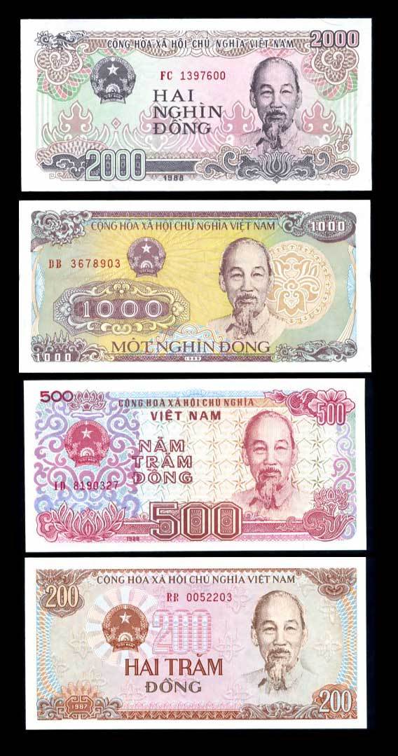 Vietnam Set 4 Pcs 200 500 1000 2000 Dong 1987 1988 P 100 101 106 107 UNC