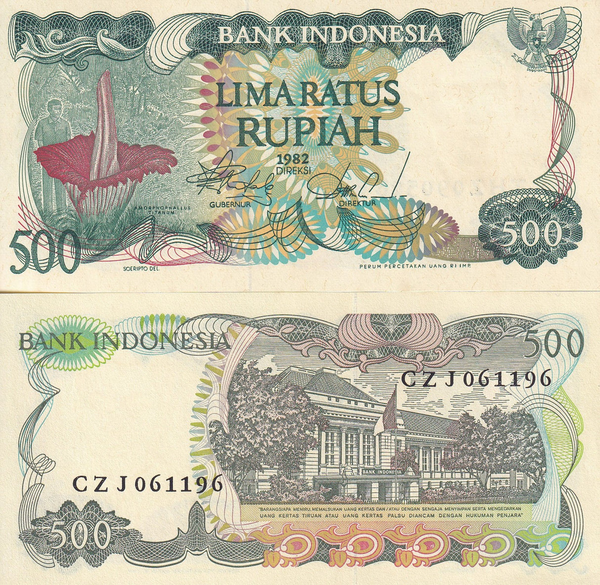 Indonesia 500 Rupiah 1982 P 121 XF/AU ,Jakarta ,Titanum giant flower