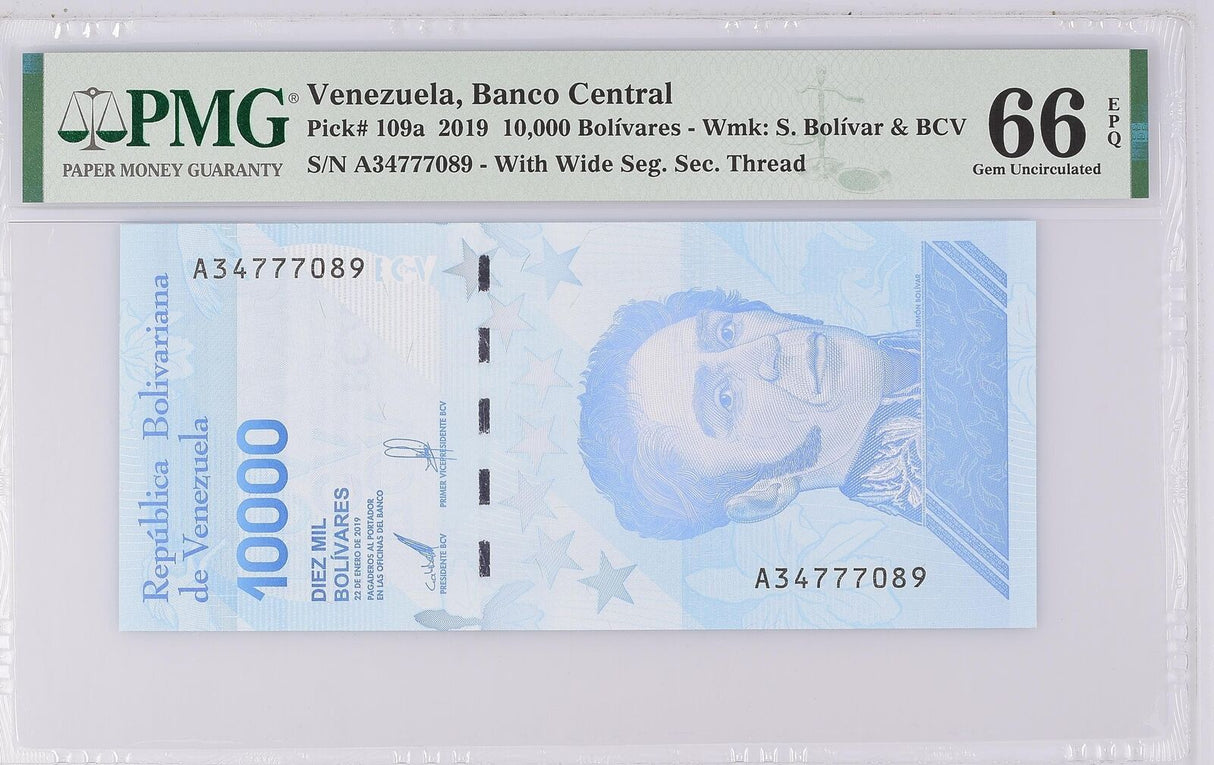 Venezuela 10000 Bolivares 2019 P 109 a With Wide Seg Gem UNC PMG 66 EPQ