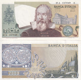 Italy 2000 Lire 1973 P 103 a Galileo Galilei Leaning Tower Pisa AUnc