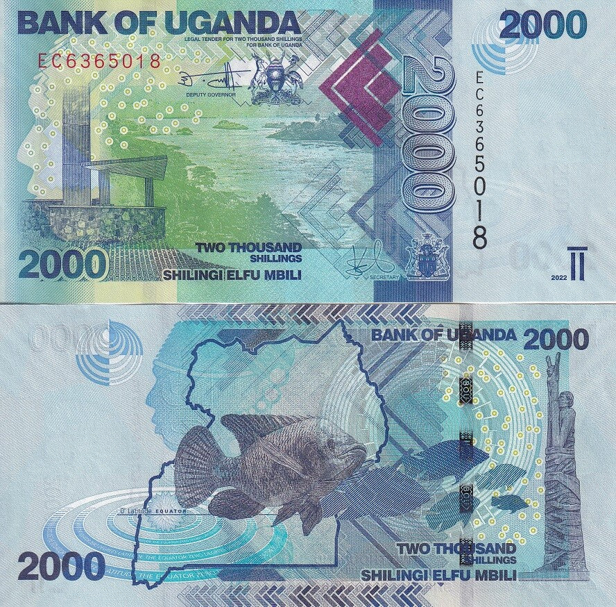 Uganda 2000 Shillings 2022 P 50 UNC John Hanning Speke monument Jinja