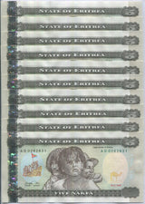 Eritrea 5 Nakfa 1997 P 2 UNC Lot 10 Pcs, Boy men Jacaranda tree
