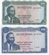 Kenya Set 2 PCS 10 20 Shillings 1973 1974 P 7 e P 8 d UNC