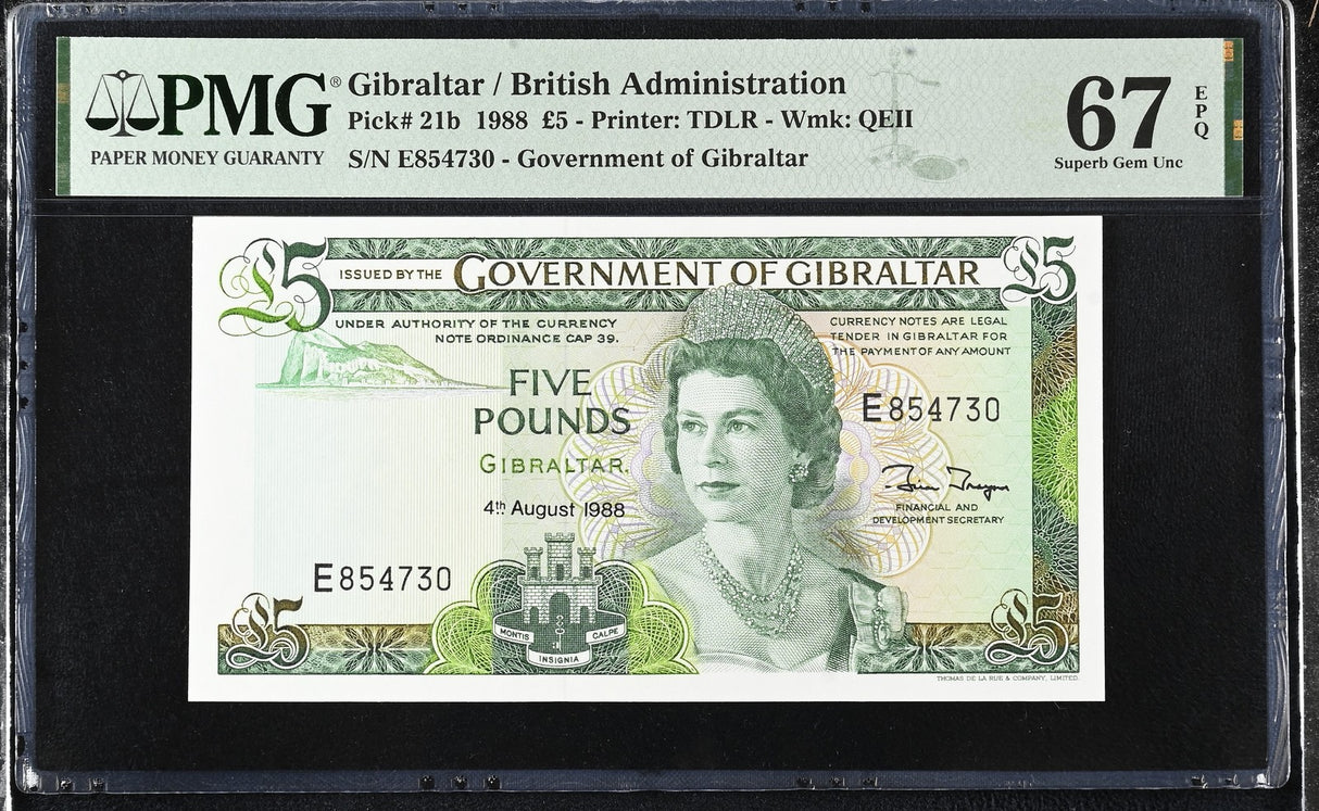 Gibraltar 5 Pounds 1988 P 21 b Superb Gem UNC PMG 67 EPQ