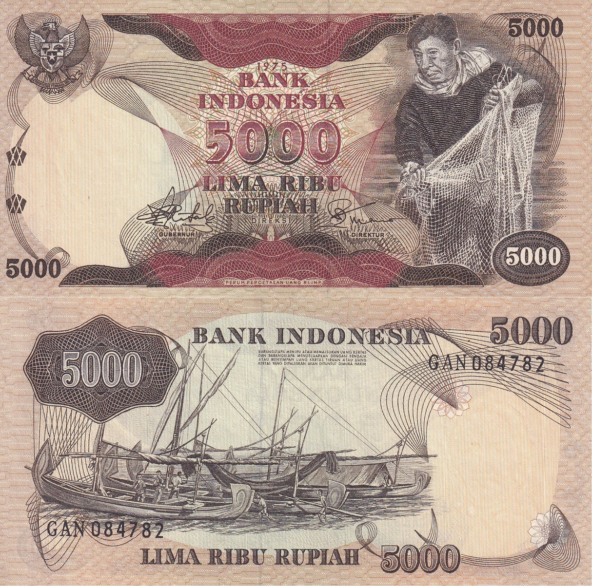 Indonesia 5000 Rupiah 1975 P 114 XF/AU