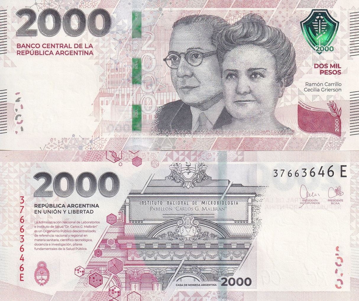 Argentina 2000 Pesos 2023 Comm. P 368 b upper left right New Security XF