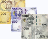 Kyrgyzstan Set 3 UNC 200 500 1000 Som 2023 P 37 38 39 Zhusup Balasagyn, mountain