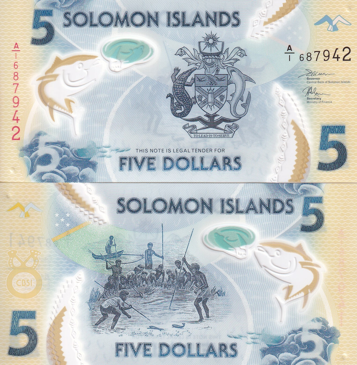 Solomon Islands 5 Dollars ND 2019 P 38 A/1 First Prefix Polymer LOT 10 UNC