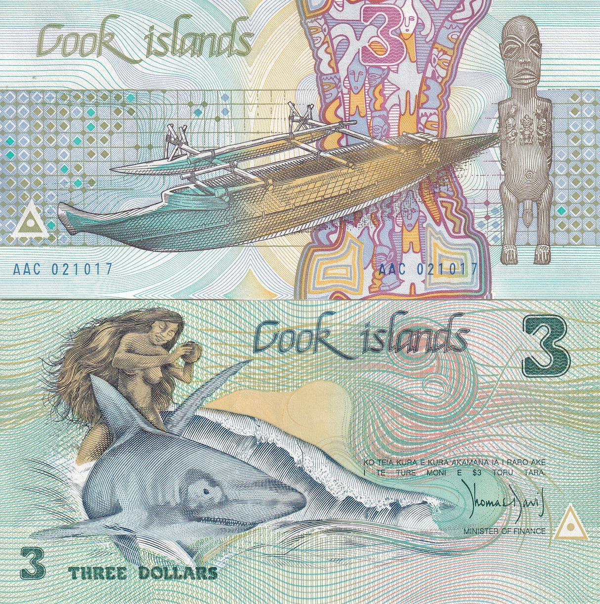Cook Island 3 Dollars 1987 P 3 UNC