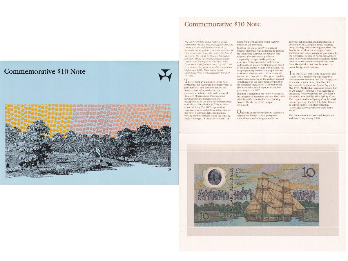 Australia 10 Dollars 1988 P 49 Commemorative Polymer UNC With Folder