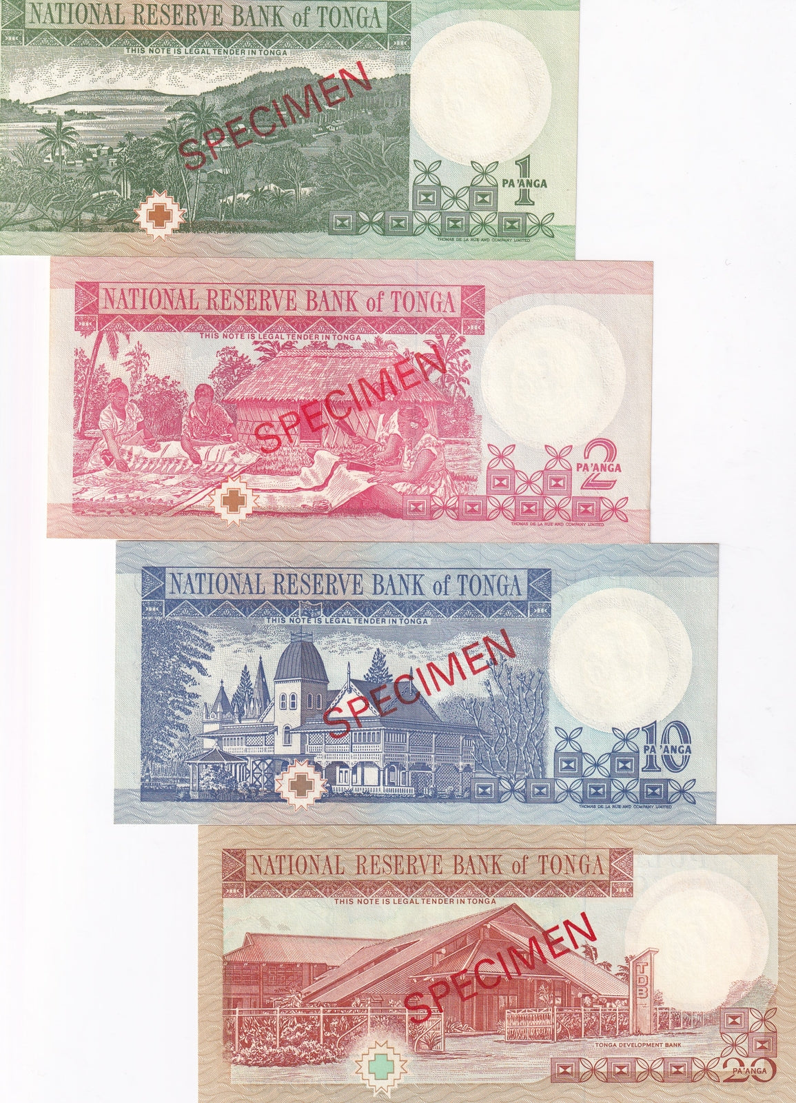 Tonga Set 4 UNC 1 2 10 20 Pa'anga ND 1995 P 31 32 34 35 SPECIMEN UNC