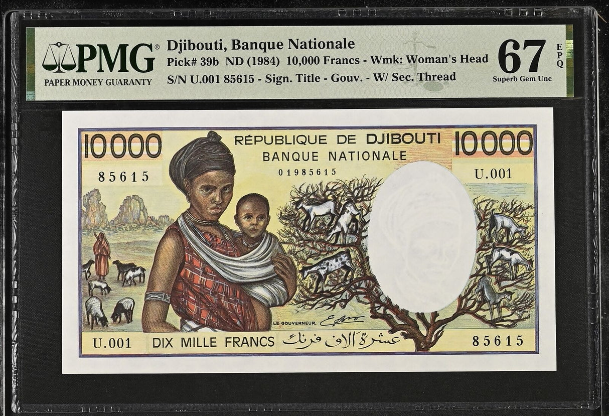 Djibouti 10000 Francs ND 1984 P 39 b Superb Gem UNC PMG 67 EPQ