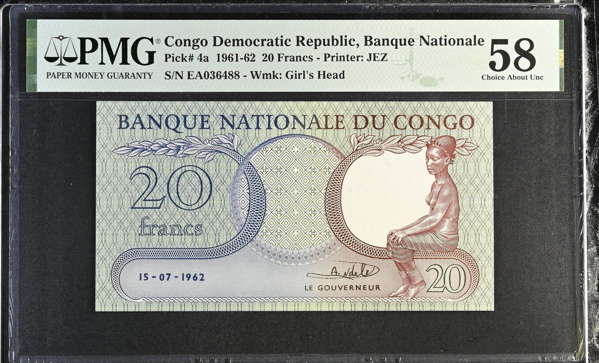 Congo 20 Francs 1962 P 4 a Choice About UNC PMG 58