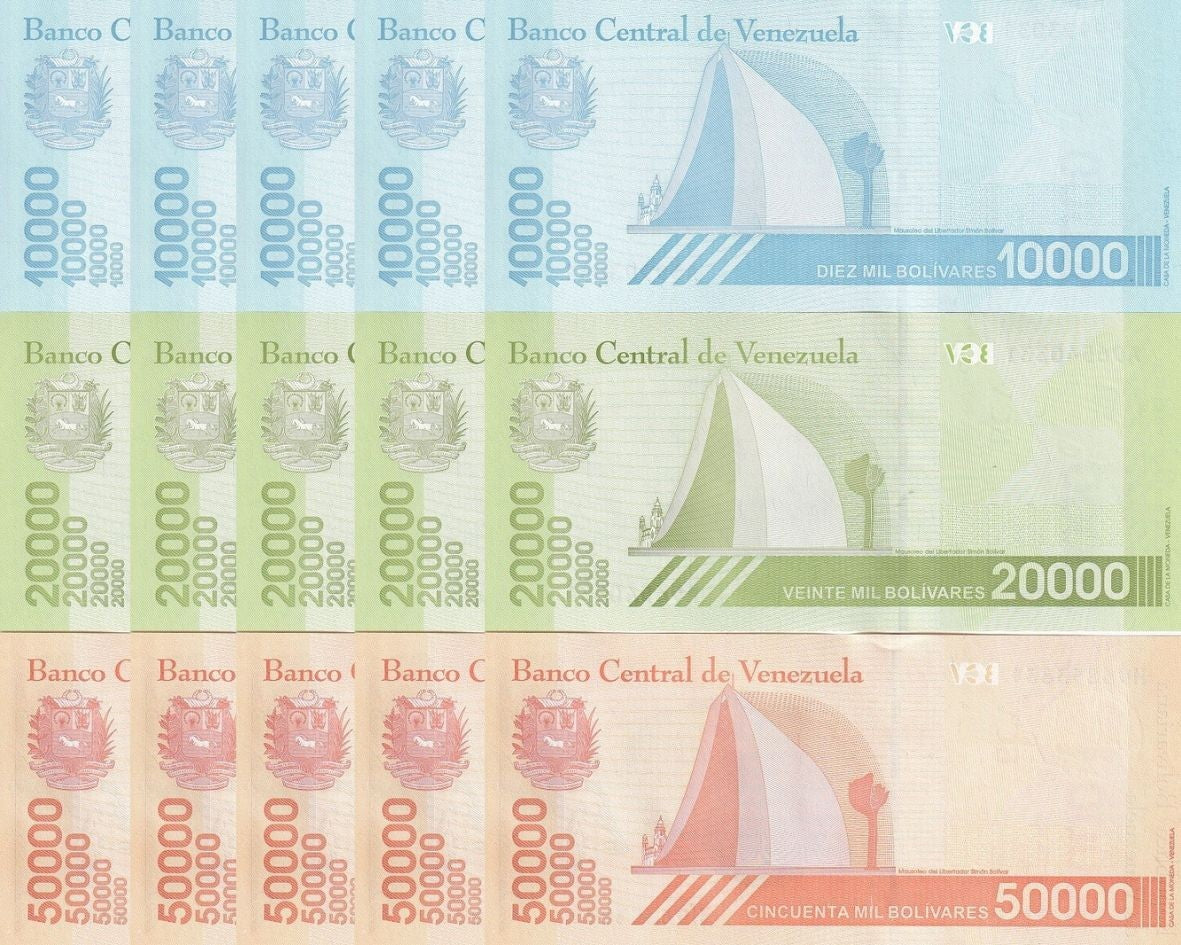 Venezuela SET 3 X LOT 5=15 UNC 10000 20000 50000 Bolivares 2019  P 109 110 111
