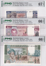 Mauritania SET 3 100 200 1000 Oug 1975-77 P 3A 3B 3C Superb UNC PMG 66 67 EPQ