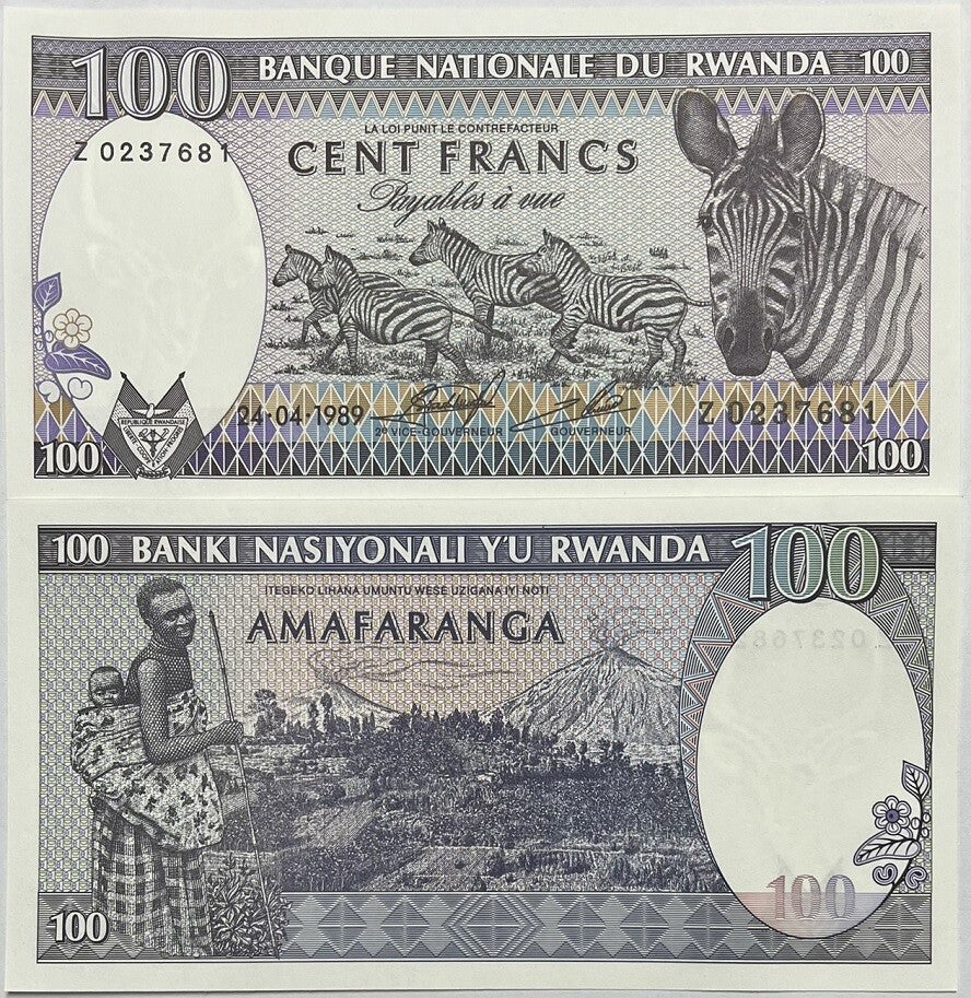 Rwanda 100 Francs 1989 P 19 Z Prefix UNC