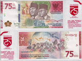 Indonesia 75000 Rupiah 2020 75th Commemorative P 161 UNC W/Official Sleeve