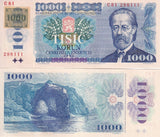 Czech Republic 1000 Korun 1985 (1993) W/STAMP P 3 a prefix C UNC ,Moldau River