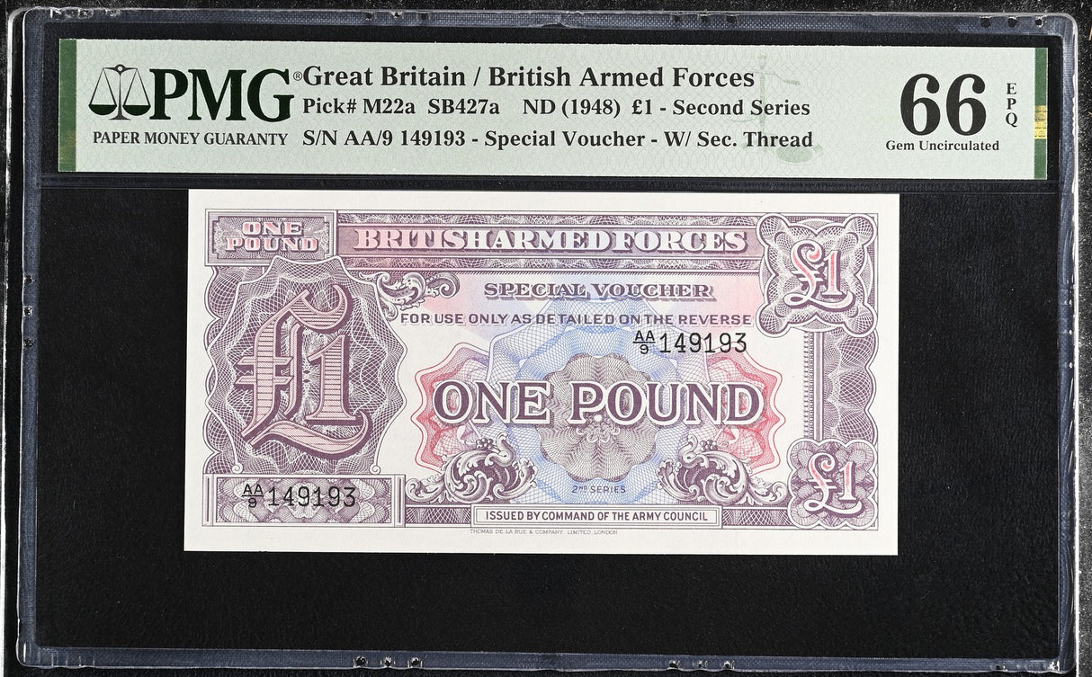 Great Britain 1 Pound ND 1948 P M22 a Gem UNC PMG 66 EPQ