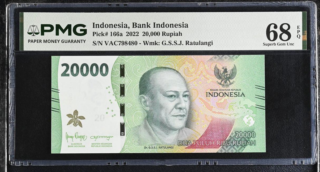 Indonesia 20000 Rupiah 2022 P 166 a Superb Gem UNC PMG 68 EPQ