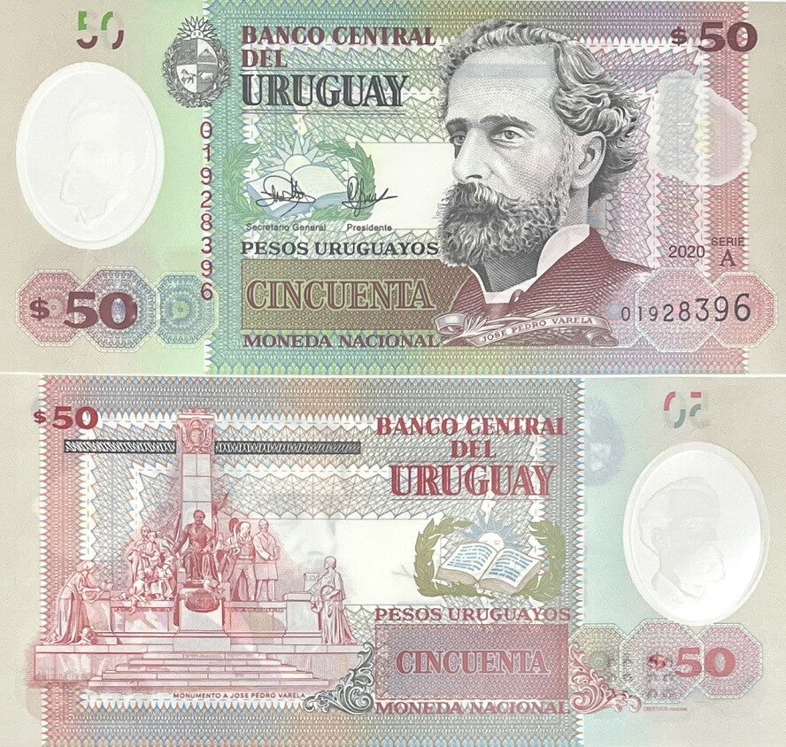Uruguay 50 Pesos 2020 P 102 a Polymer UNC ,Jose Pedro ,Varela monument