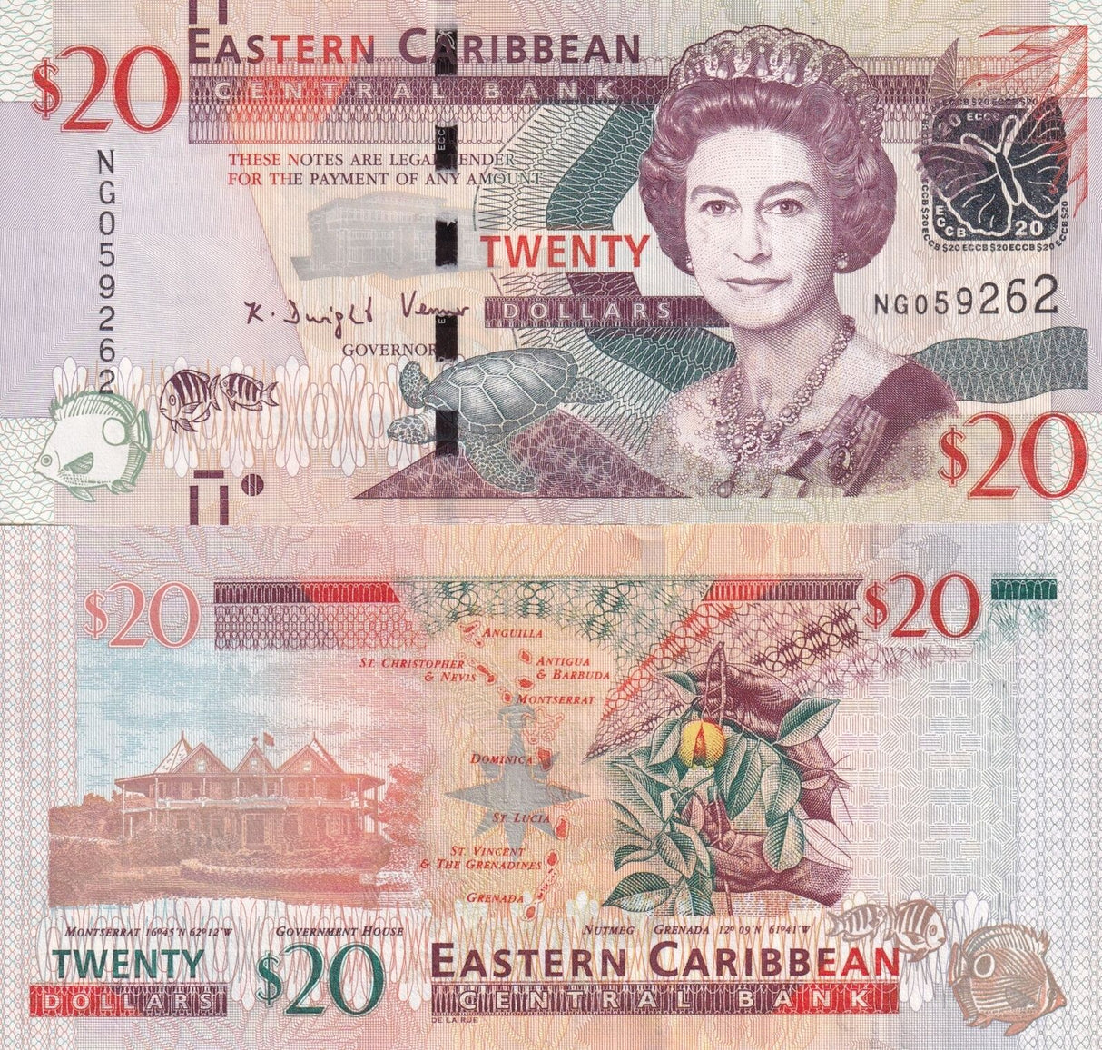 East Caribbean 20 Dollars ND 2015 Queen QEII P 53 b UNC